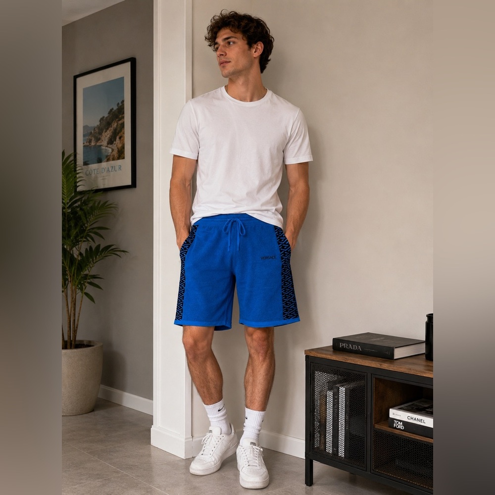 Authentic Versace blue Greca shorts